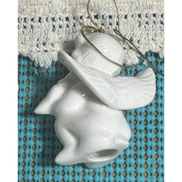 Porcelain Cherub Angel Christmas Ornaments Set White Hanging - Picture 7 of 11